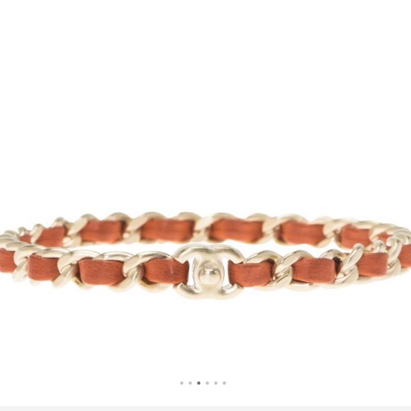 Chanel CC Orange Leather Woven Chain Bangle Bracelet 21CM - Picture 2 of 10
